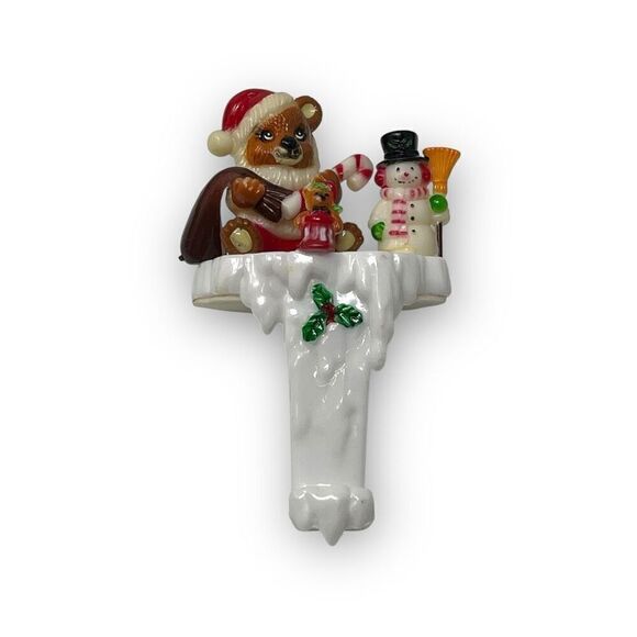 Vintage New Design Inc Plastic Christmas Stocking Holder Bear Snowman - Picture 1 of 7